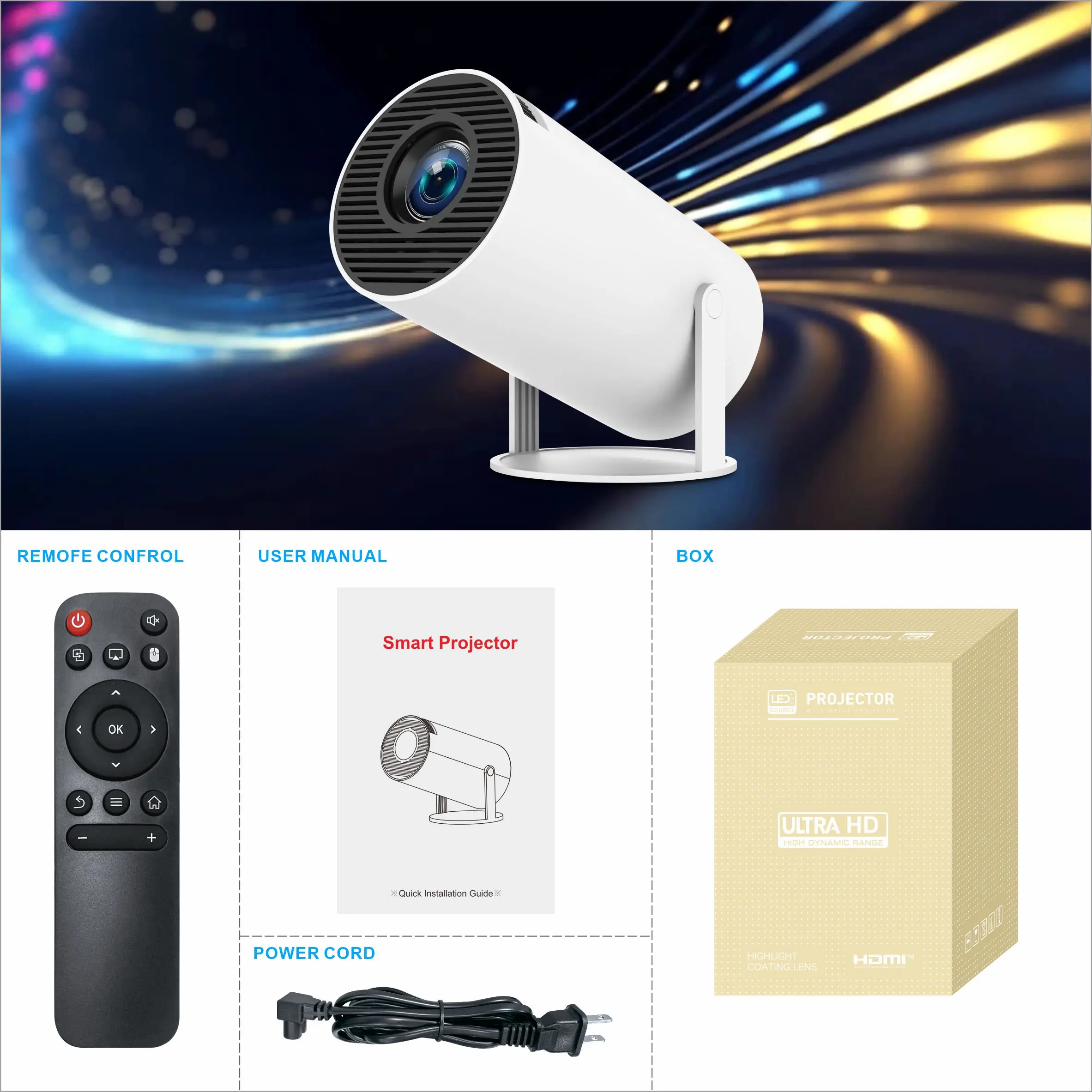 HY300pro portable outdoor camping projector Home bedroom wall home officel cinema 4K smart Android ultra HD mini wifi projector