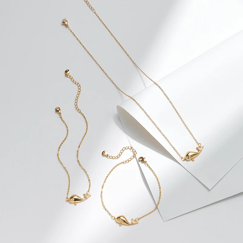 Animal Element Dolphin Pendant Design Necklace Modern Minimalist Style Brass 18K Real Gold Necklace