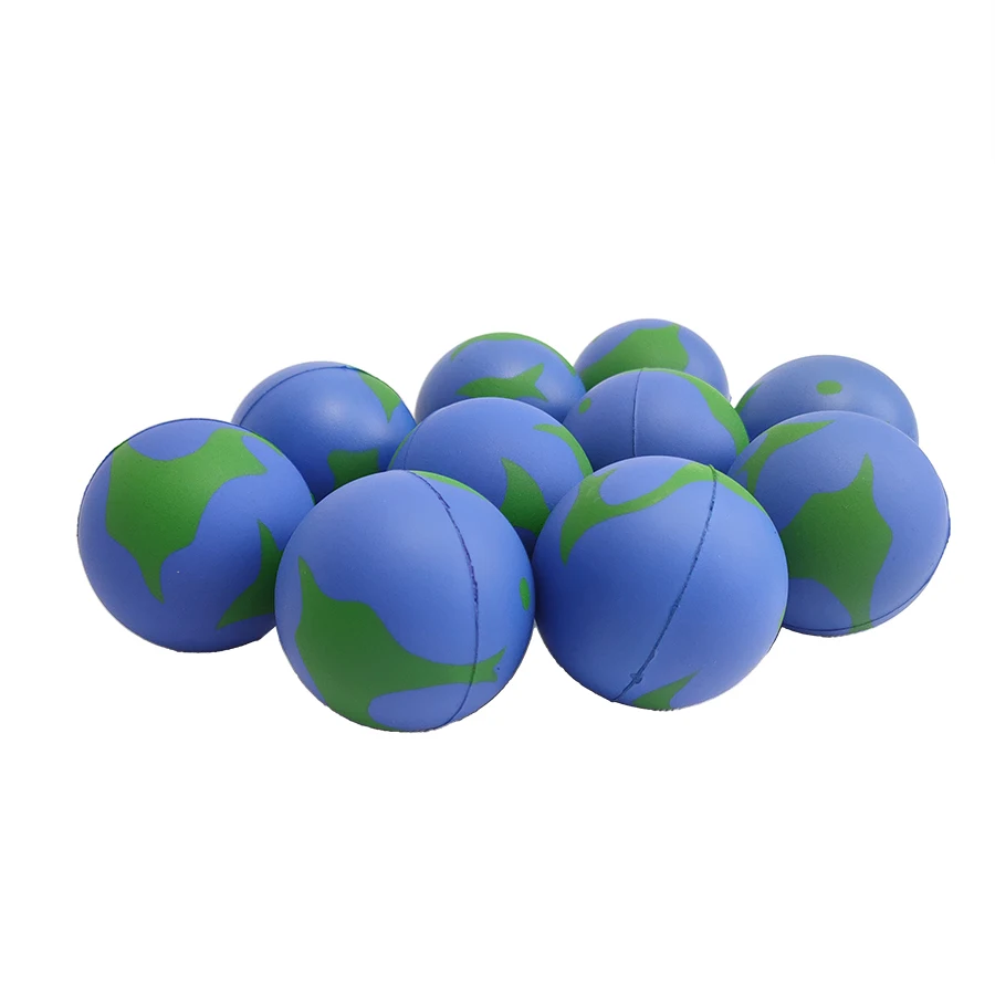 Top grade best sell wholesale PU soft foam stress ball globe blue color stress ball