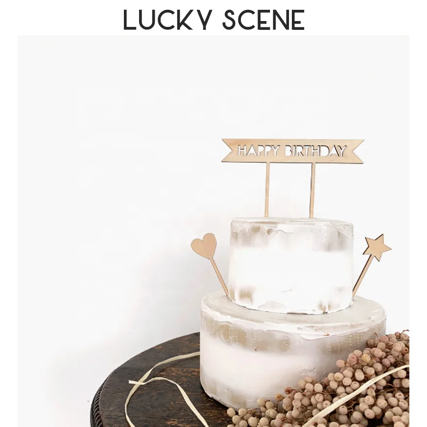 Japanese Style Wood Happy Birthday Rustic Laser Cut Cake Topper Birthday Number Decoration S00992