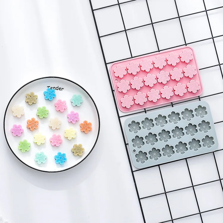 18-Part Snowflake Shape Christmas Silicone Mold Resin Epoxy Baking Tool Holiday Chocolate Cake Soap Making Bag Packaging Use