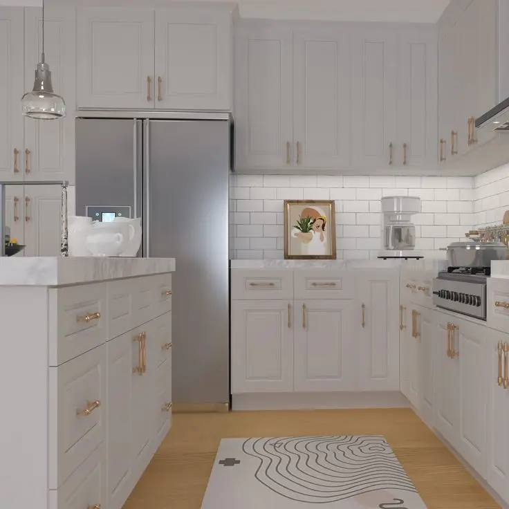 GIVANSSIE Custom modern standing complete set modular white oak veneer wood kitchen cabinet shaker design with island