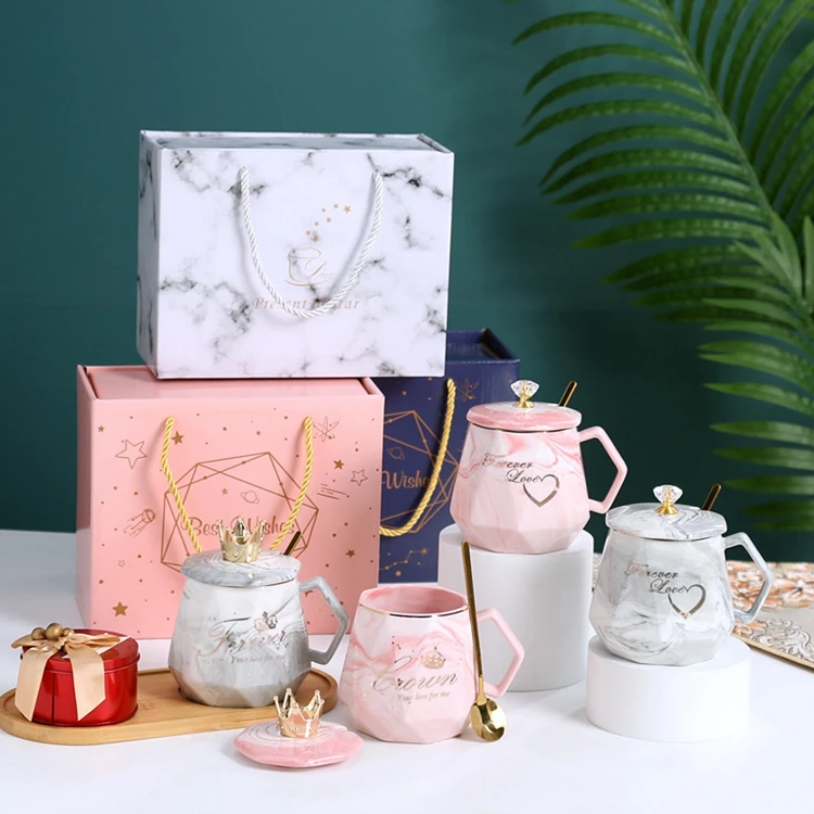 Custom Elegance Light Luxury Mug Set Marble Gift Box Ceramic Coffee Cup