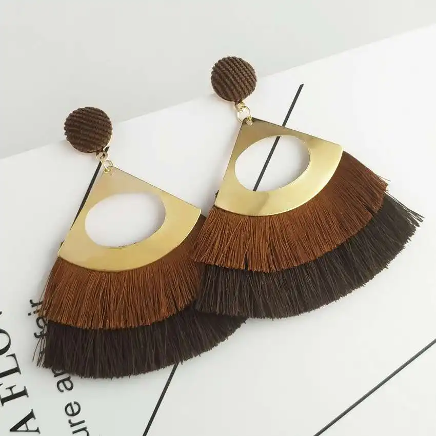 
EH074 New retro exaggerated bohemia scalloped tassel earrings 