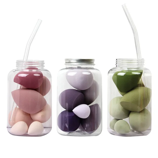 
Оптовая продажа 7 пакетов в бутылках упаковка уход за кожей лица спонж для макияжа блендер набор косметический блеск для губ, губной блеск с губкой 