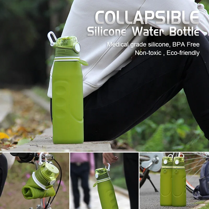 
Amazon Wholesale Custom Leakproof Logo Free Samples Folding Silicone Water Bottle 