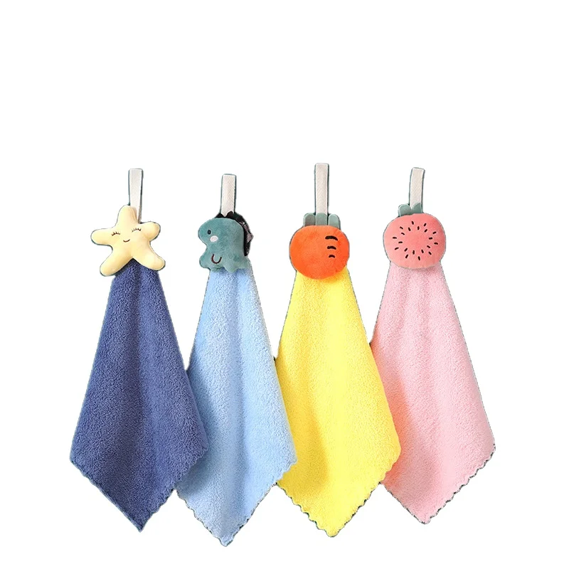 Microfiber Coral Fleece Absorbent Baby Hand Towel Wash Cloth Soft Kids Hanging Towel for Kitchen Bathroom Kindergarten