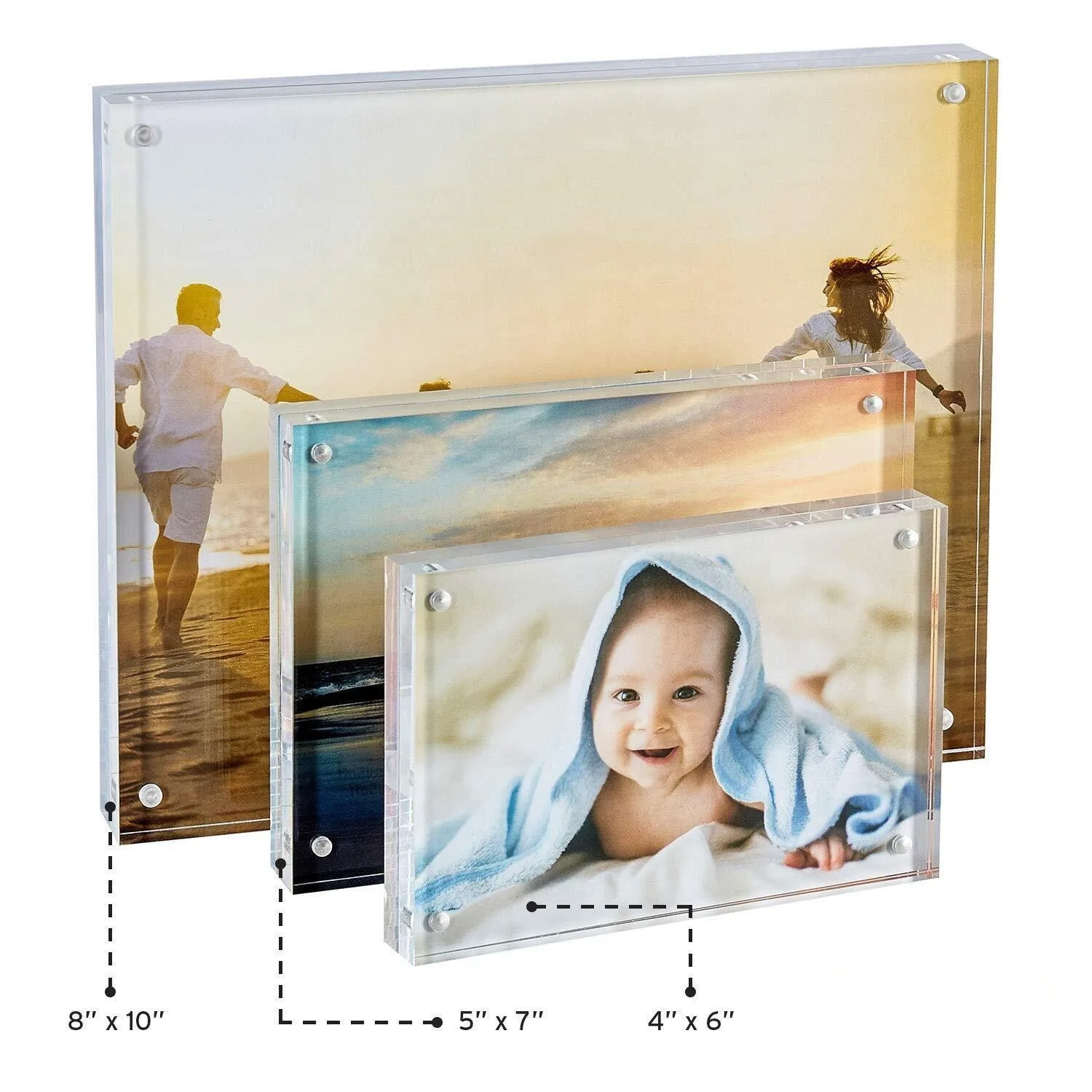 4X6 Inch Acrylic Picture Holder Double Sided Self Baby Pictures Standing Frame Prevents Fading Lucite Photo Frame With Magnets