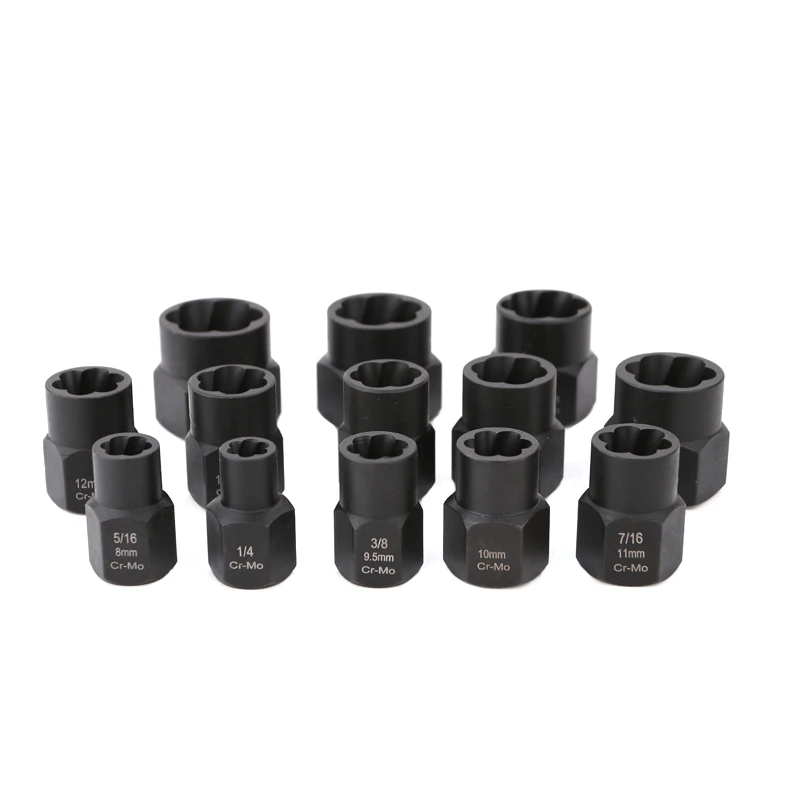 13Pcs 3/8 Impact Damaged Bolt Nut Remover Extractor Socket Tool Set in Plastic Box
