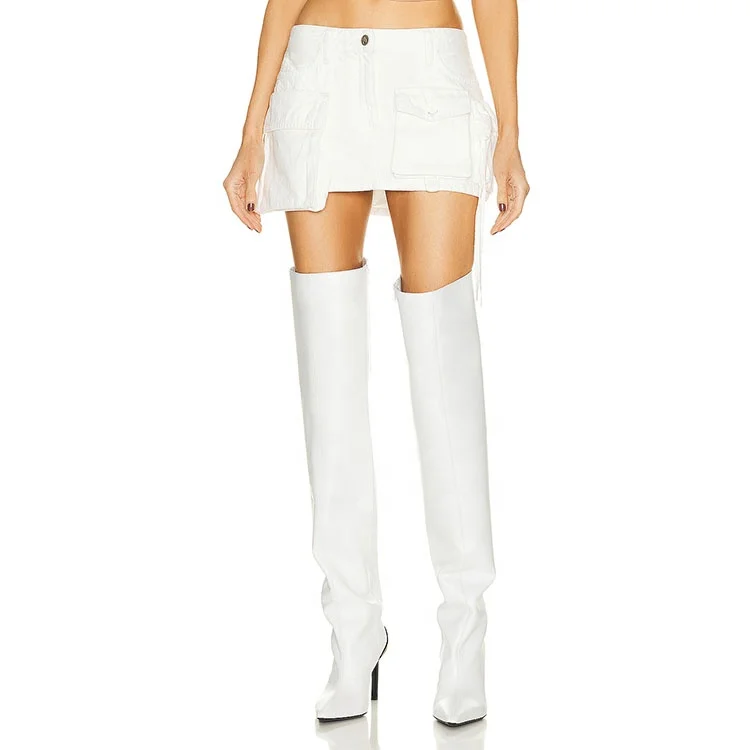 Latest fashion design high quality custom white low waist sexy casual mini denim skirt with pocket for girl