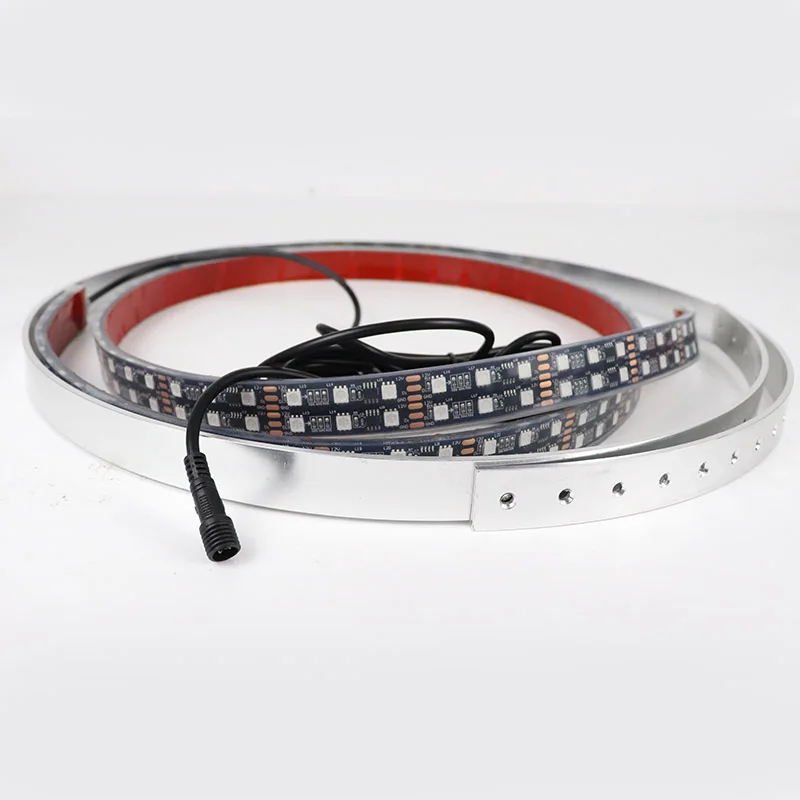 Double Row Dancing Chasing rgb LED Wheel Ring Light Kit Adjustable 14-18in Dia W/Turn Brake signal Lights for Truck Car Jeep UTV