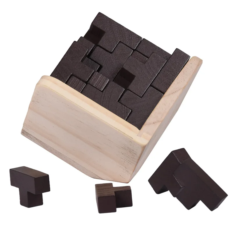 3D Wooden Brain Teaser Puzzle Luban Locking Magic Bean  54 T-Shape Pieces puzzles For Adults And Kids