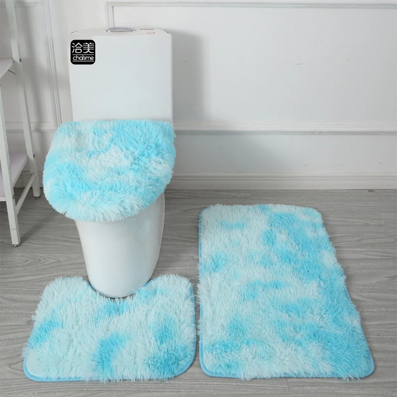 Pv Velvet Rug U-Shaped Toilet Mat Set Soft Memory Foam 3 Pieces