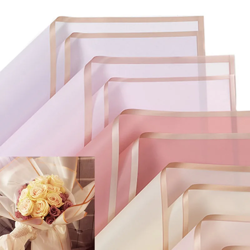 2024 Flower Wrapping Paper Golden Border Rose Korean Style Half Transparent Gift Packing Florist Bouquet Wrapping Material