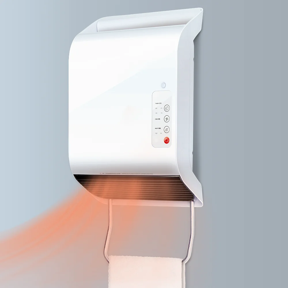 IP23 Waterproof Ceramic Low Consumption Wall Mounted Bathroom Electric Shower Air Heater With Towel Rack Durable