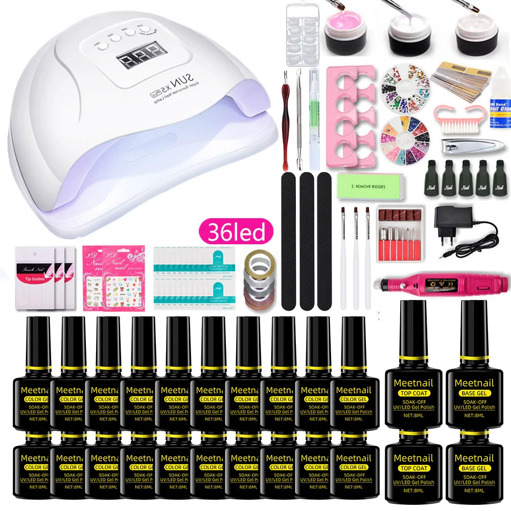2021 Hot Sale 20 PCS Nail Gel Polish Nail Kit With UV LED Lamp Dryer Tools Set Electric Nail Drill Wholesale