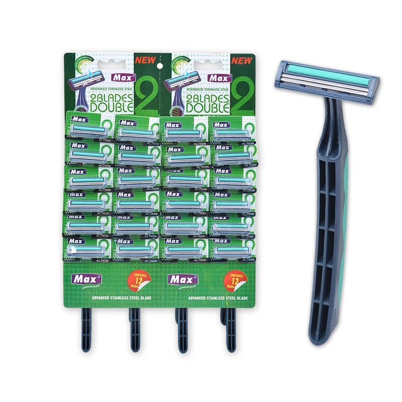 Manufacturer Max brand factory safety  twin shaving blade 24 pcs display card disposable razor