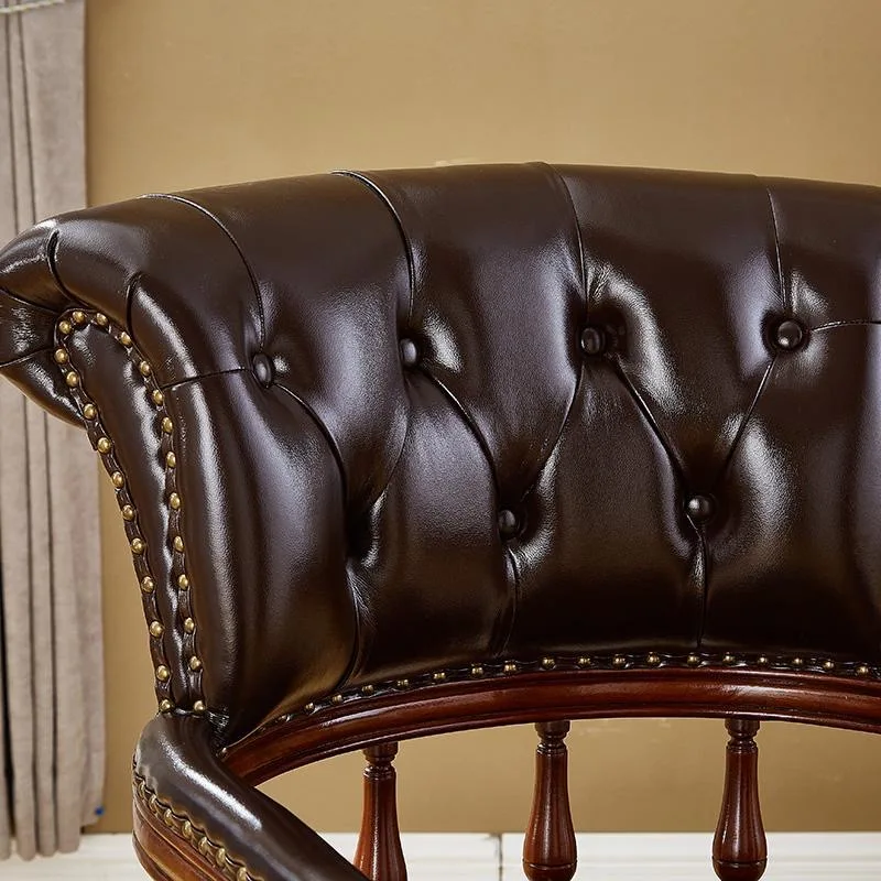 High quality brown swivel wheel back cushion luxury executive wooden office chair