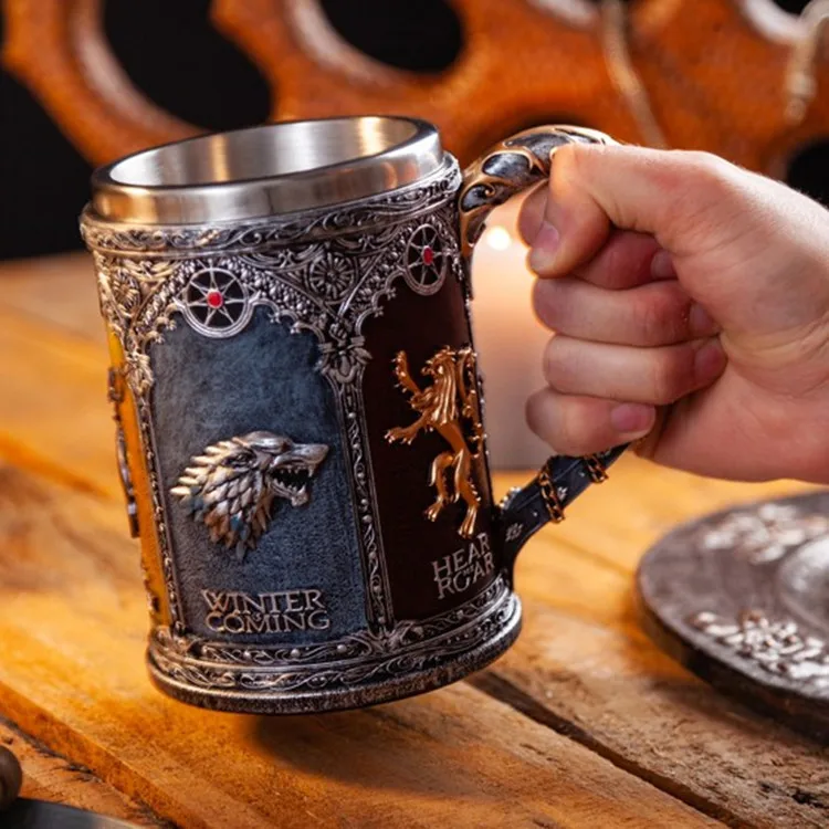 Game Of Stainless Steel Beer Mug Resin Whiskey Cup Thrones Mug Embossed Beer Mug