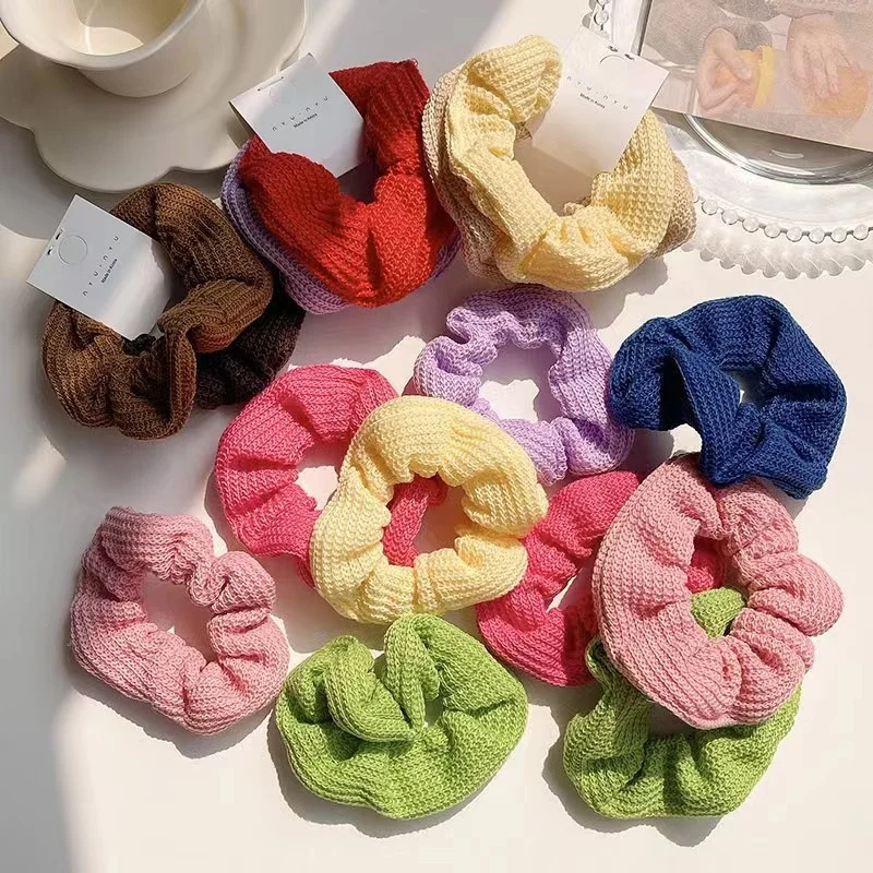 Fall winter elastic hair accessories knitted hair band bulk hair ties holder fluffy crochet waffle scrunchies for women girls