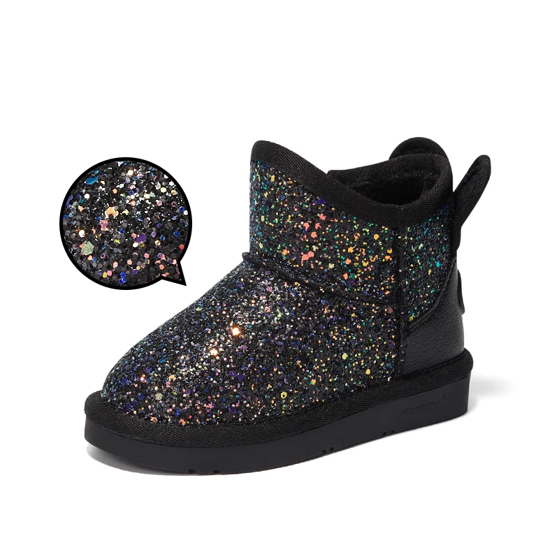 children winter fashion Bling Kids Boots Faux Fur ankle rabbit sequins warm shoes for student