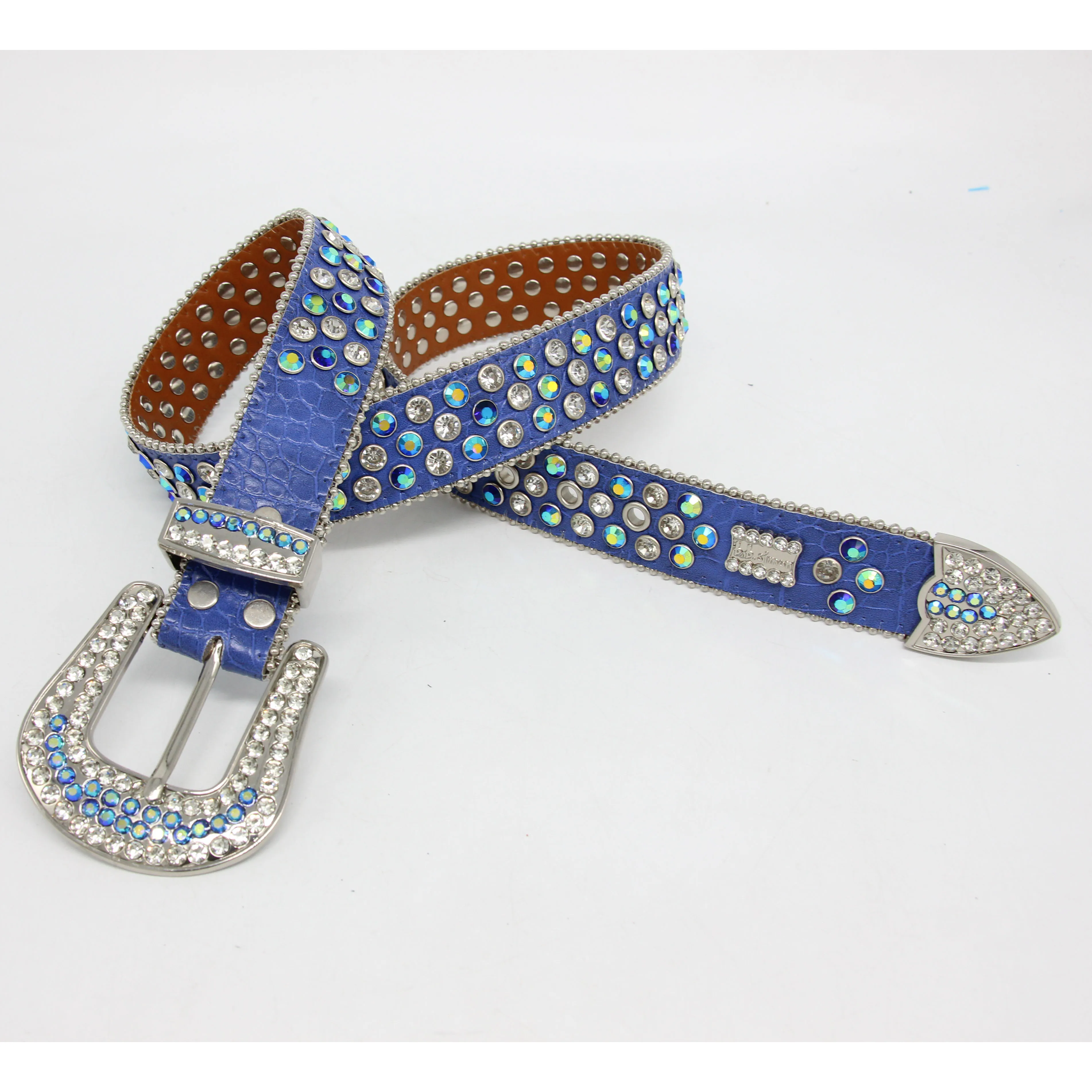 Custom Logo Design Leather Western Redeo Cross  Cowgirl Rhinestone Belts Gemstone Concho Belt Removable Buckle For Women