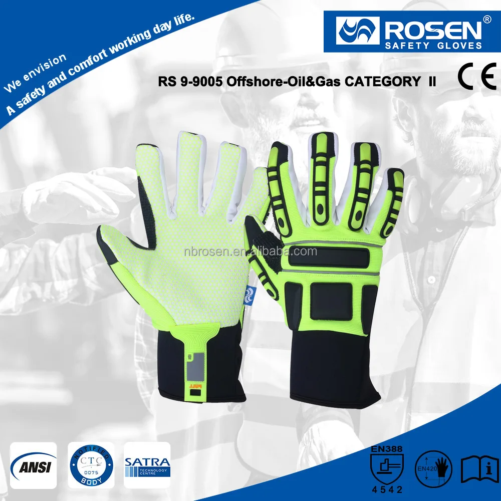 High Impact Cut Resistant TPR Silicone Knuckle Protection Hand Working Hi-Vis Anti Vibration Offshore Oil Gas Safety Work Gloves