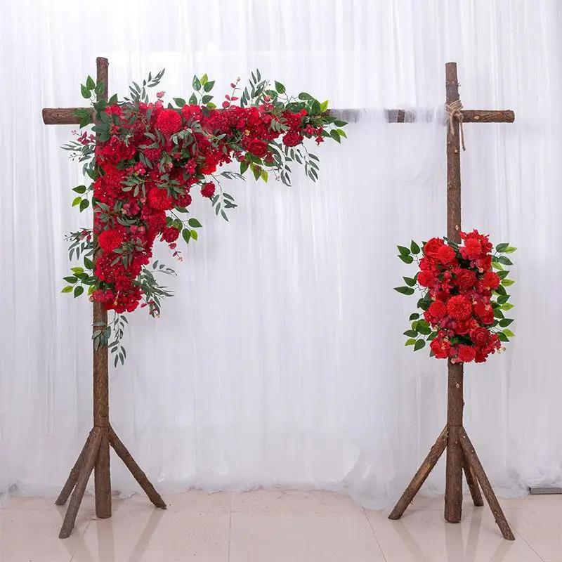 Wedding Centerpiece Stage Decoration Floral Backdrop Artificial Flowers Arrangement Triangles Arch Red Flower Row