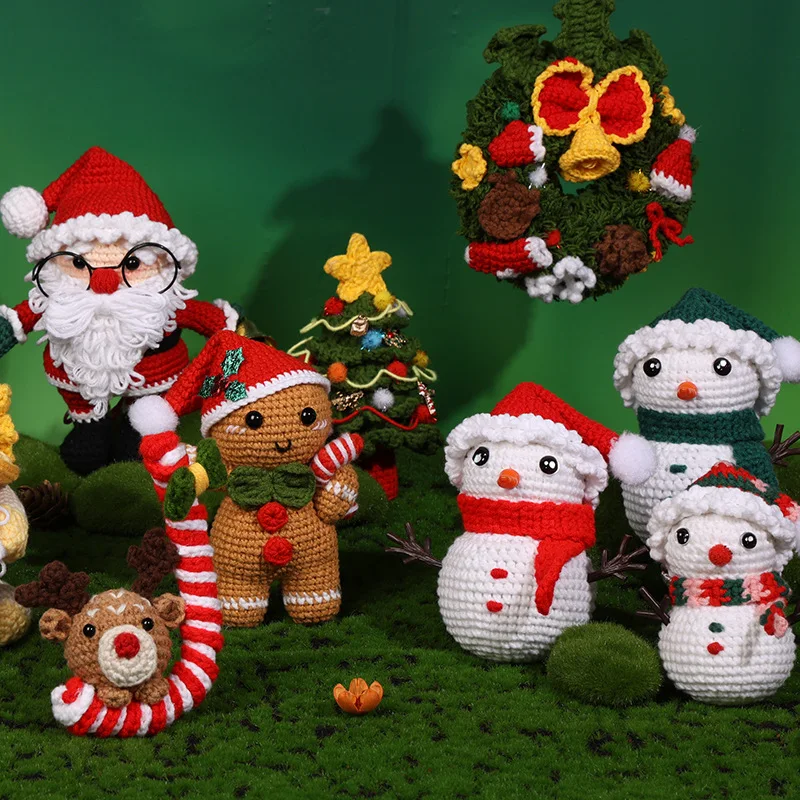 Cute Santa Calus Snowman Diy Yarn Plush Easy Beginner Christmas Crochet Kit for Kids Adults