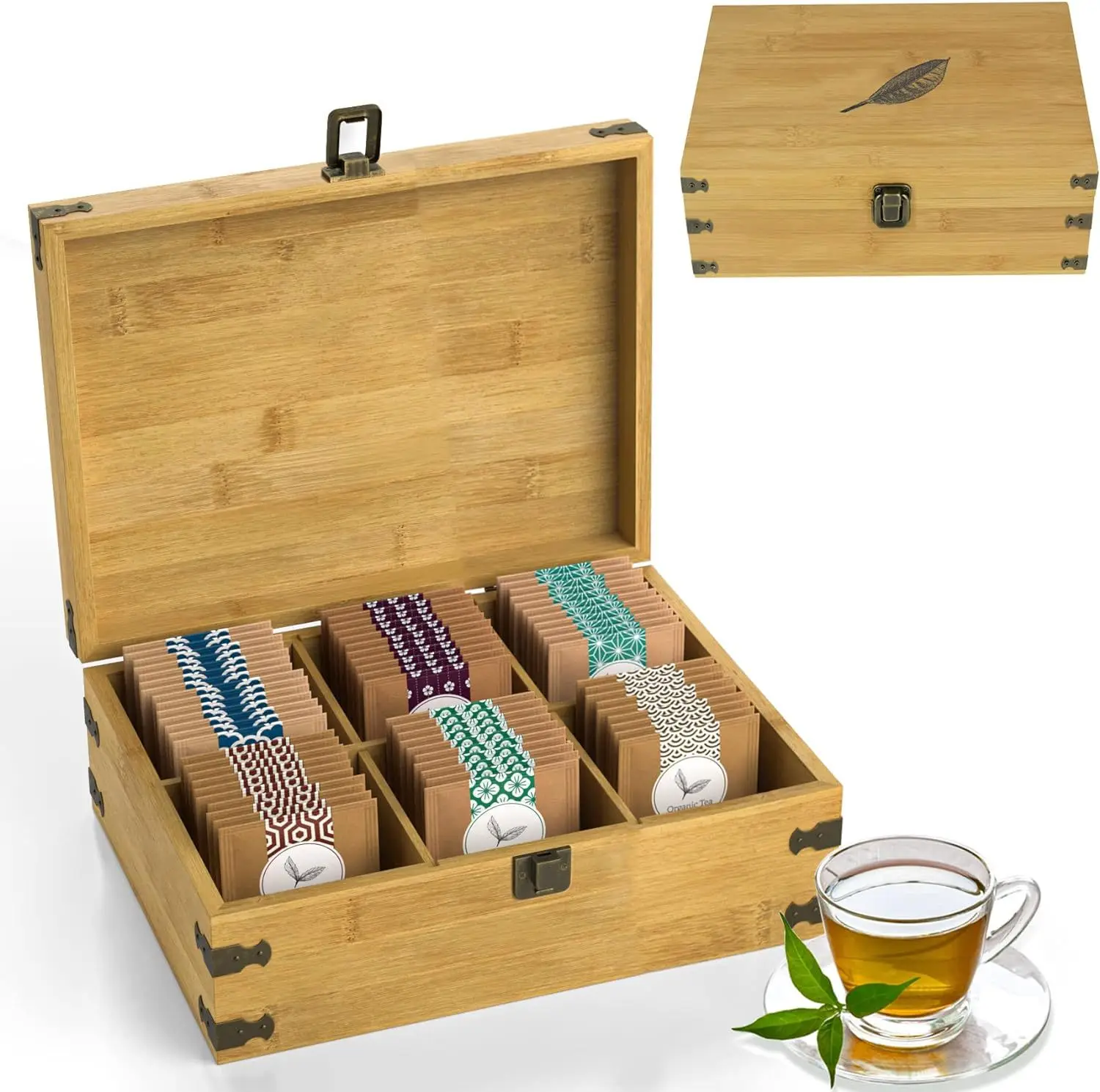 Choice Fun Wooden tea storage box with lid and dust-proof belt divided tea storage box desk tea bag organizer