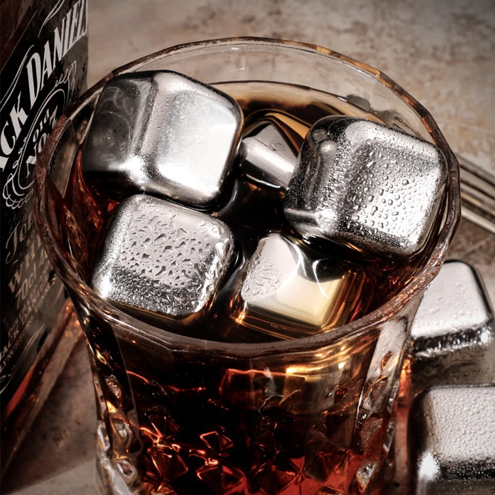 Factory Direct Party Bar Accessories Reusable Wine Chilling Stainless Steel 304 Whiskey Ice Cubes Suppliers Gift Set for Drinks