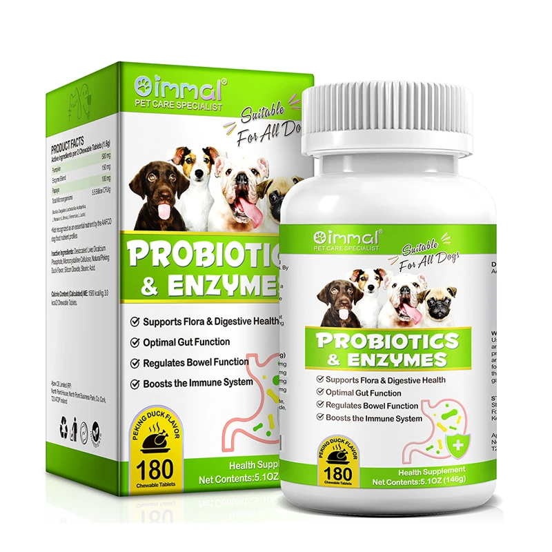 Custom Logo Pet Care Bulk 180 Chewable Native Probiotics Tablets with Enzymes for Dogs Digestive Gut Health