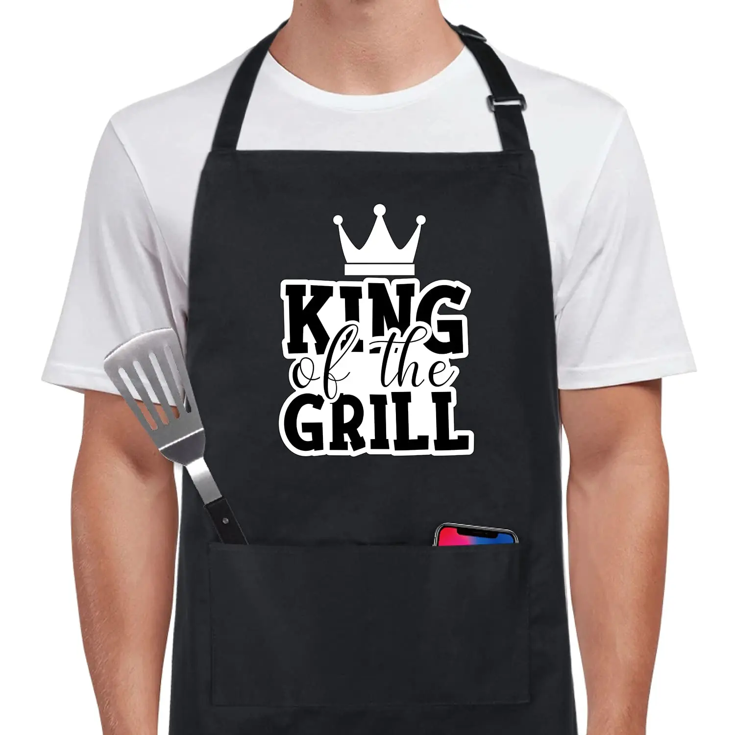Funny Aprons The Grillfather with 2 Pockets BBQ Grilling Adjustable Bib Apron Gifts for Men Dad Father Grandpa