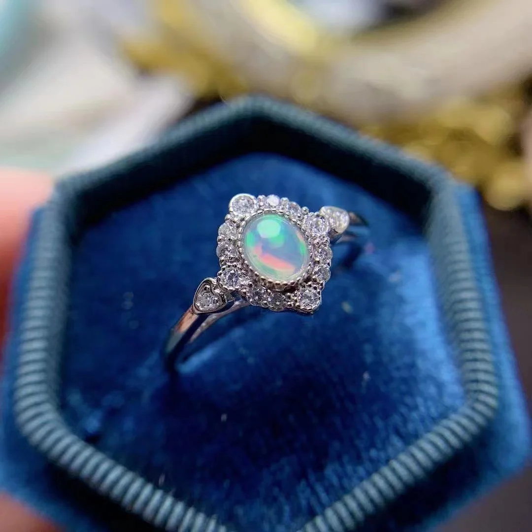 Low MOQ Simple 925 Sterling Silver 4mm*5mm Oval Cut With Natural Opal Stone Women Ring