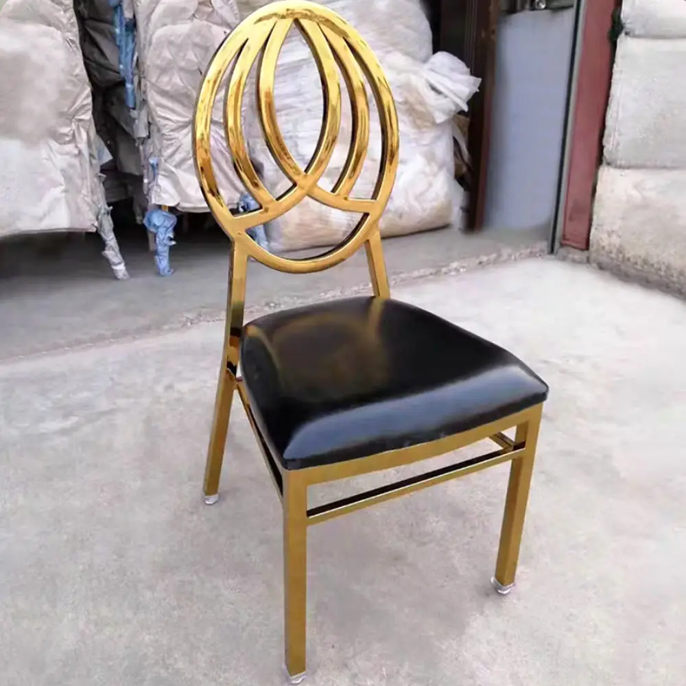 Manufacturer Direct Royal Event Banquet Hall Stackable Golden Stainless Steel Wedding Chair