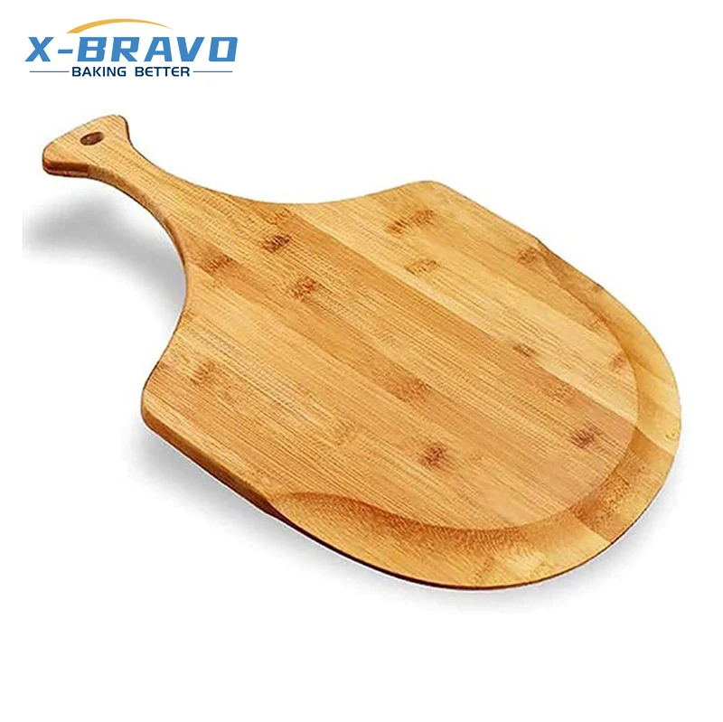 Pizza Paddle Peel Serving Platter Cheese Tray 12 Inch Natural Bamboo Pizza Cutting Board With Handle Wooden