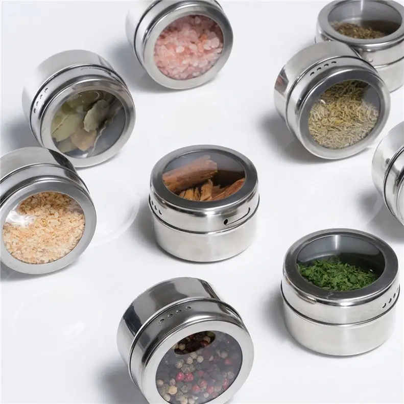12PCS Magnetic Spice Jars Magnetic Storage Tins With Wall Mounted Rack And Free Spice Labels L0089