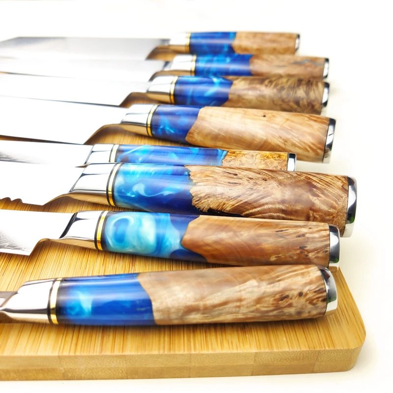 
Dropshipping Hot Selling 67 Layers Damascus Steel Kitchen Chef santoku slicing bread cleaver butcher utility paring Knife Set 