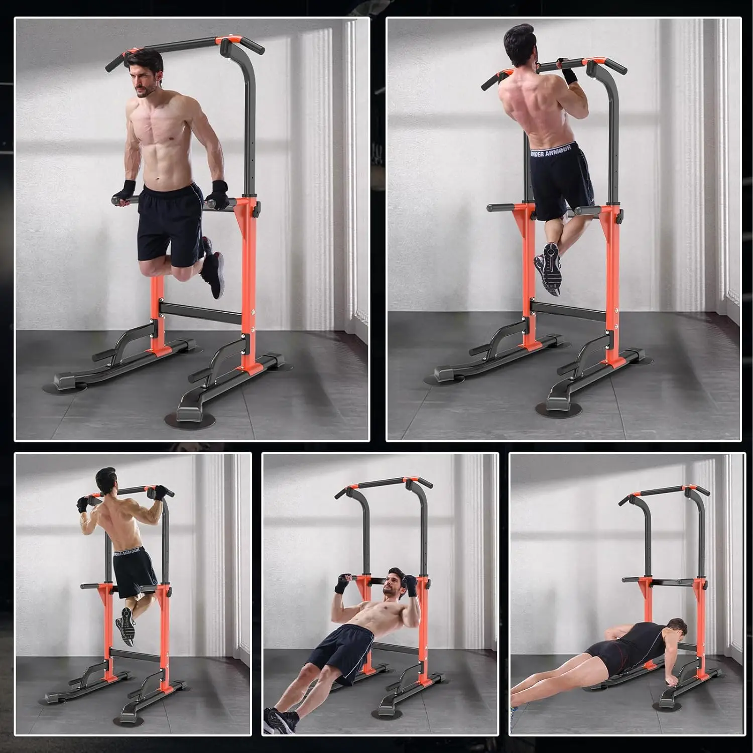 wellshow Power Tower Dip Station  for Home Gym Adjustable Height Strength Training Workout Equipment,Pull Up Bar Station