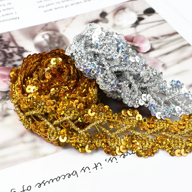 Meetee KY654 25mm Sequin DIY National Hand-Made Ribbon Clothing Accessories Dance Skirt Decoration Tassel Sequin Lace Fabric