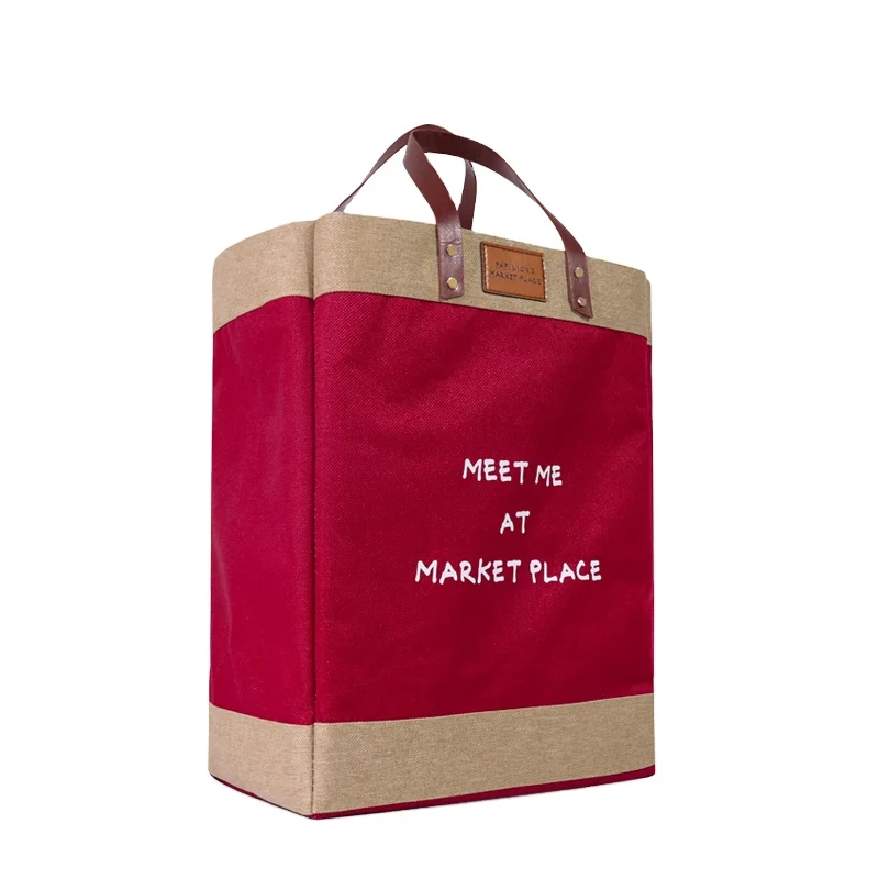 Онлайн-магазин Amazon Джутовая сумка с индивидуальным логотипом многоразовая холщовая бордовая кожаная ручка бутик