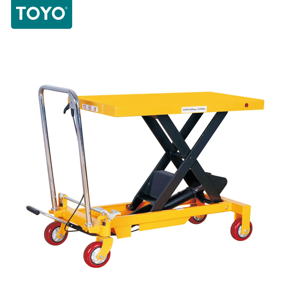 High Quality Toyo New Mobile Single Scissor 4 Wheels Manual Hydraulic Lifting Tables