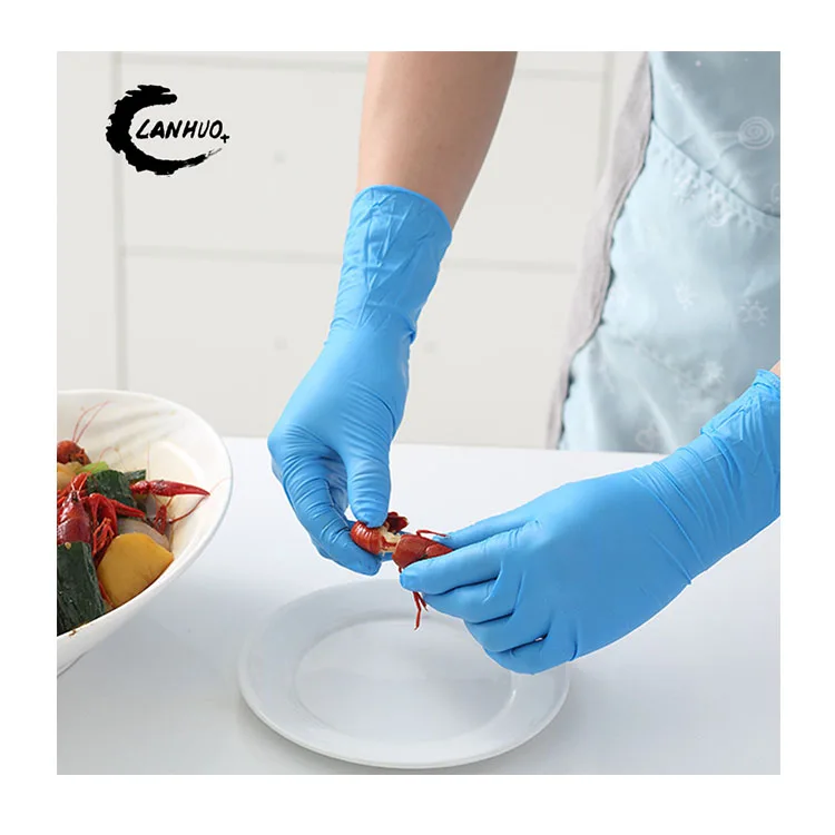 Customizable 4.8g Cooking Glovee Food-safe Color  Bule Large Elasticity 4 Mil Thicker Food-grade Nitrile Gloves for Seafood