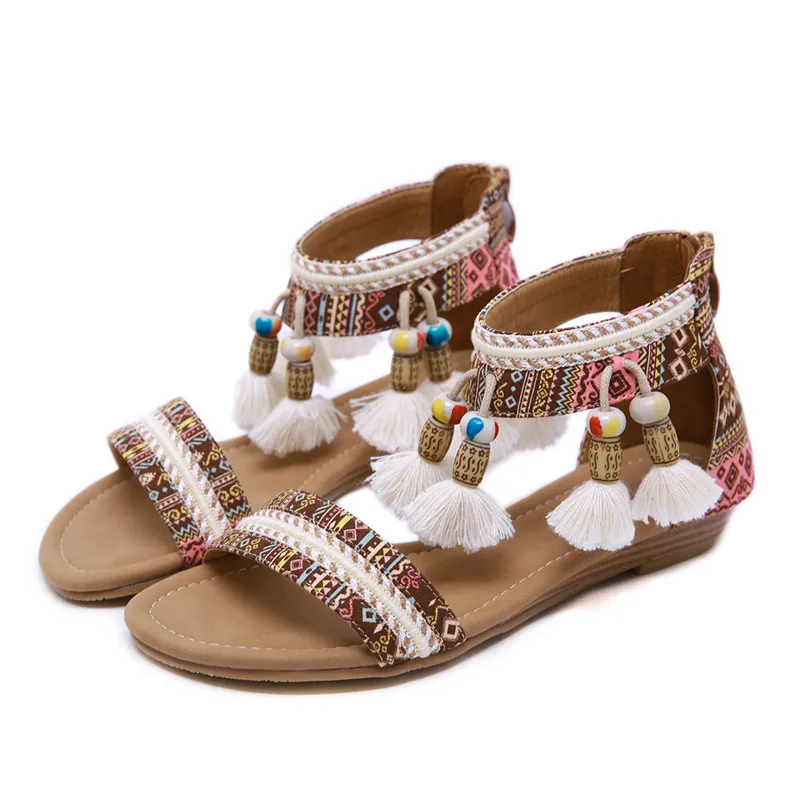
Women Fashion Rome Bohemia Rhinestone Soft Sole Open Toe Flat Sandals Comfy Summer Shoes Plus Size 