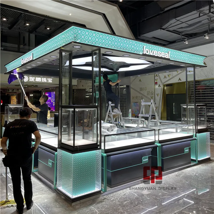 Shopping Mall Jewelry Kiosk Luxury Display Cabinet Customization Manufacturers Stainless Steel Glass Showcase Jewelry Counter