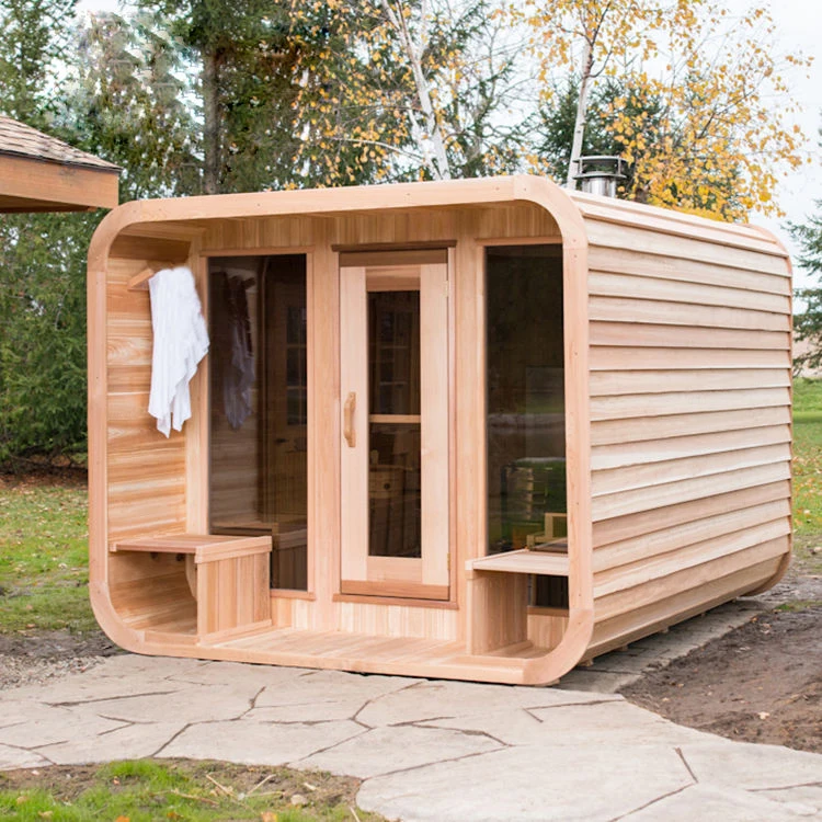 High-end Atmospheric Outdoor Red Cedar Cube Sauna Room With Harvia Sauna Stove