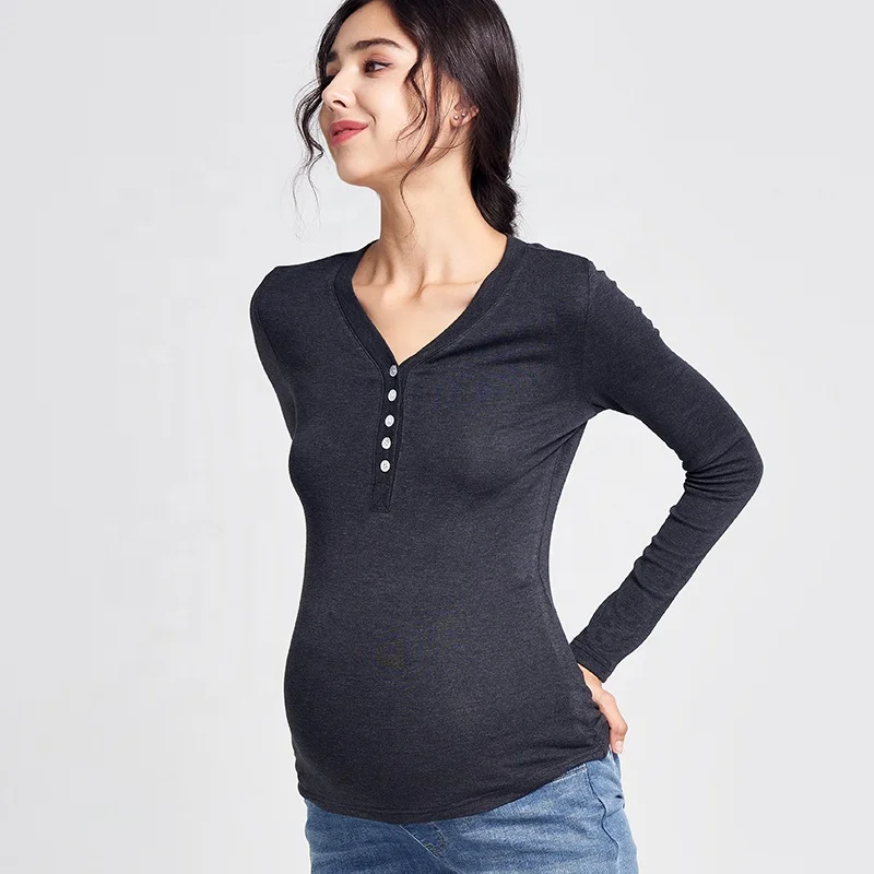 New Arrivals Sexy V Neck Long Sleeve Maternity Stretch Breastfeeding Blouse