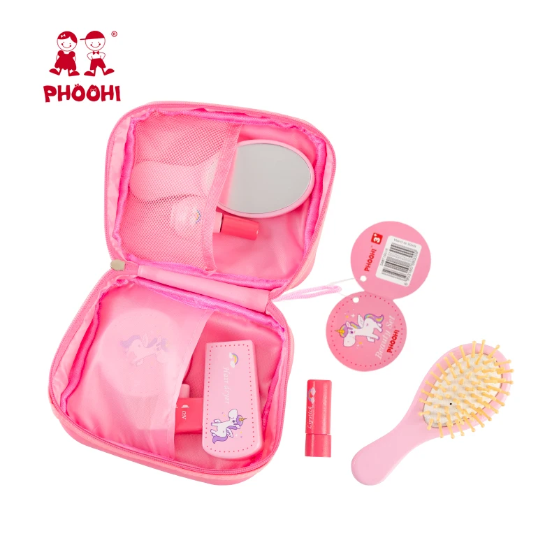 Wholesale  Children Cosmetic Toy Wooden Play Pretend Makeup Set Pretend Play Makeup little girl pink