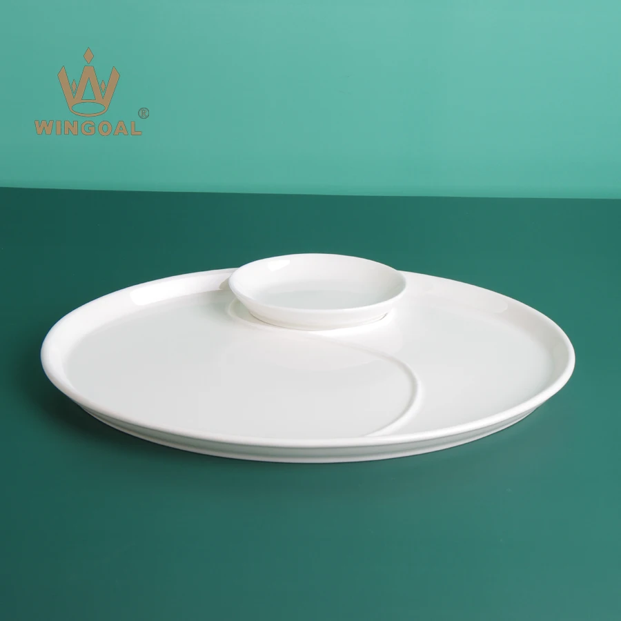 Ceramic solid white Oval  Easy Chip and Dip set