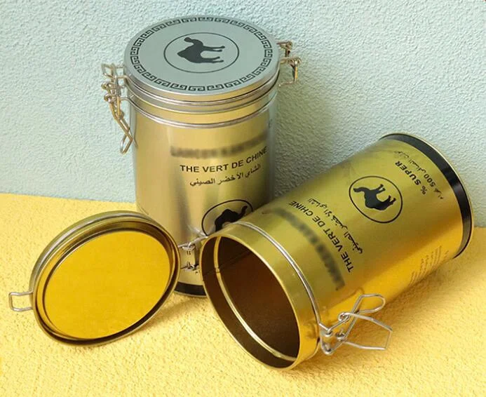 Round Airtight Tin Can Tea Coffee Candy Container Chocolate Cookie Tin Canister Box with Metal Wire Close Lid